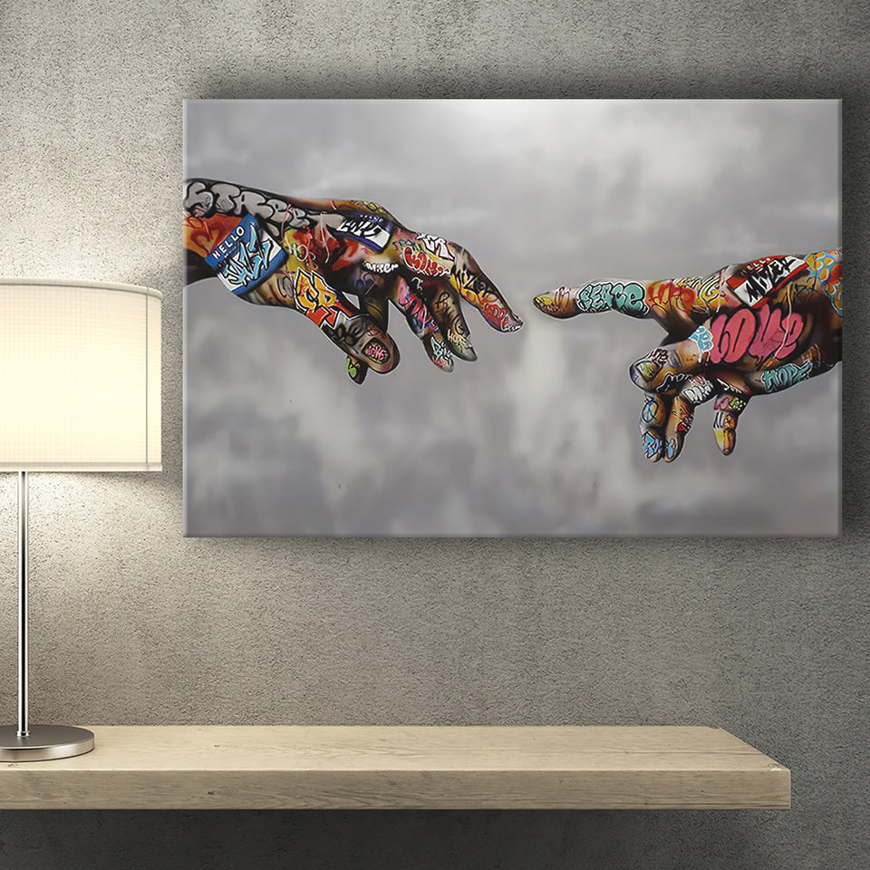 Classic Street Art Banksy Graffiti Paintings Canvas Wall Art Adam Hand of God Pop Art Prints Posters Abstract Colorful Modern Wall Decor Pictures Home