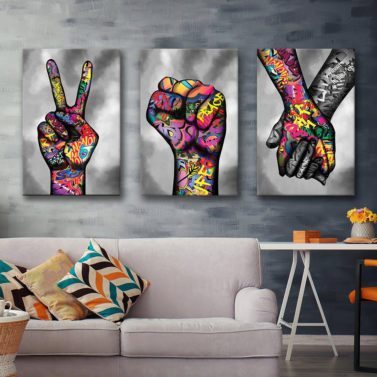 Hand Gesture Victory Graffiti Art Canvas Prints Wall Art Decor - Paint –  UnixCanvas