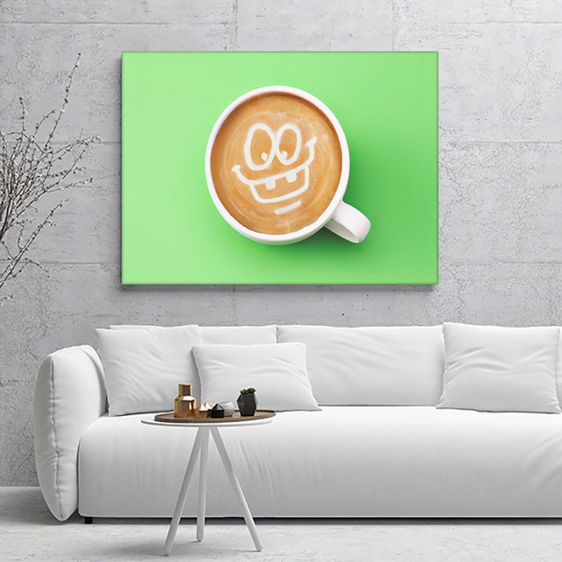 Happy Coffee On Green Background Canvas Wall Art - Canvas Prints, Prints for Sale, Canvas Painting, Canvas On Sale