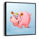 Canvas Wall Art | Happy Hippopotamus - Animal Art, Framed Canvas, Painting Canvas