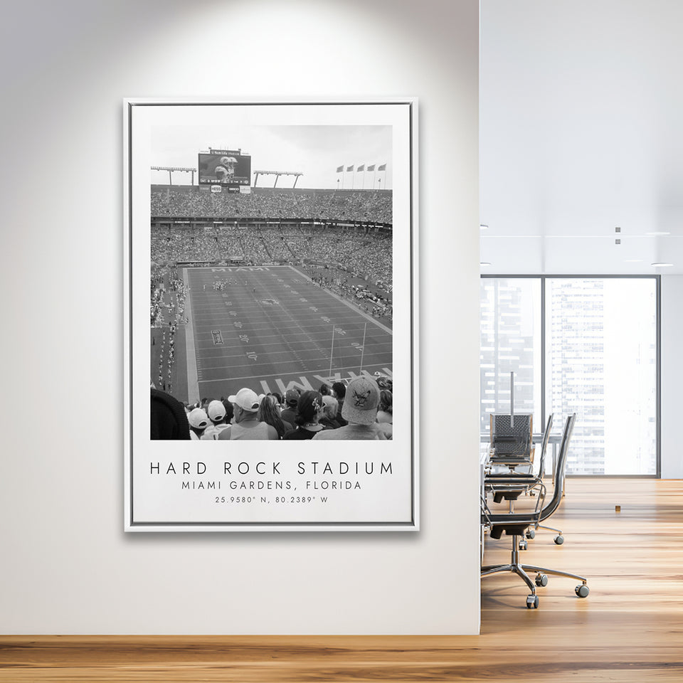 Hard Rock Stadium Miami Dolphins Football Lovers Black And White Art Framed Canvas Prints Wall Art Home Decor, Floating Frame