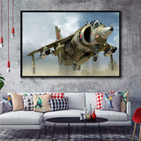 Harrier Jump Jet Airplane Craft Framed Canvas Prints Wall Art Decor - Painting Canvas, Black Framed Picture