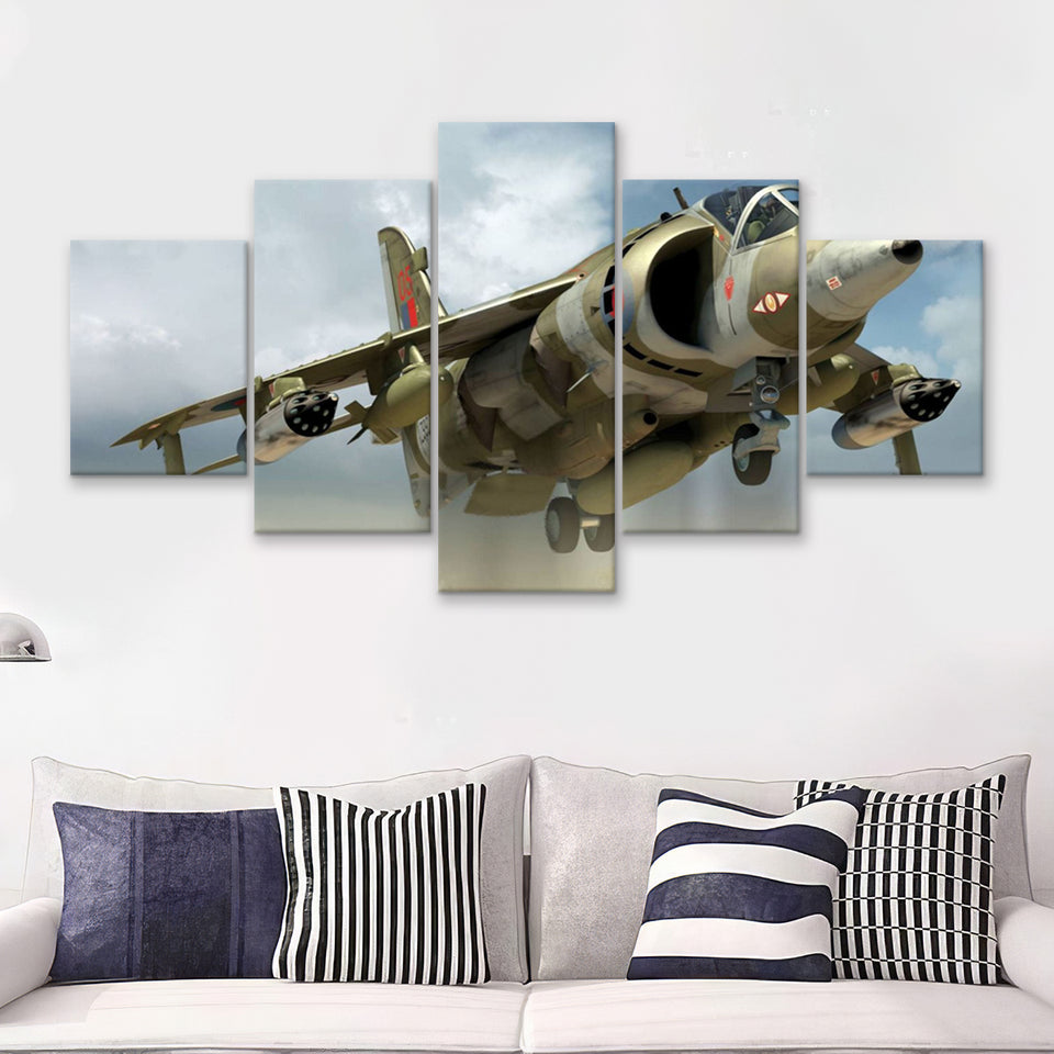 Harrier Jump Jet Airplane Craft 5 Piece Canvas Prints Wall Art Decor - Painting Canvas, Multi Panels