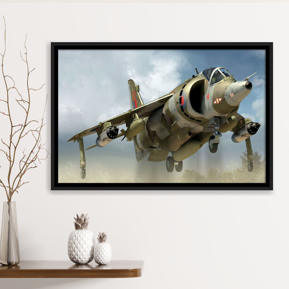 Harrier Jump Jet Airplane Craft Framed Canvas Prints Wall Art Decor - Painting Canvas, Black Framed Picture