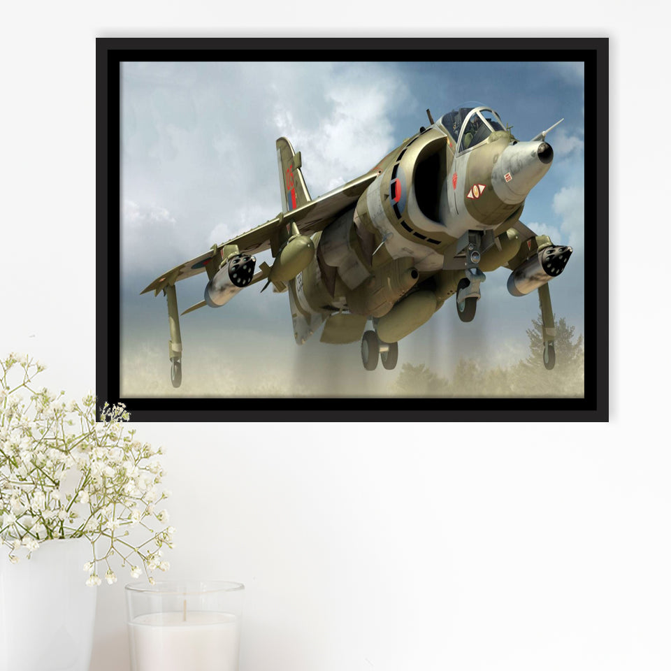 Harrier Jump Jet Airplane Craft Framed Canvas Prints Wall Art Decor - Painting Canvas, Black Framed Picture