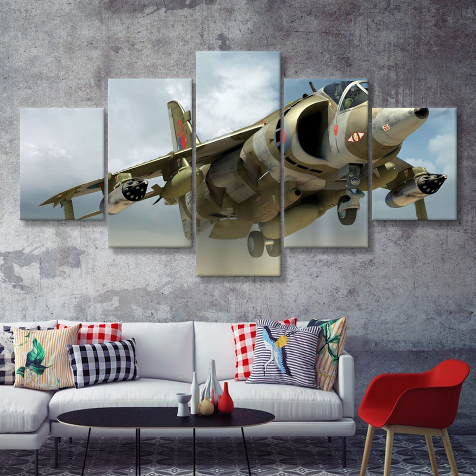 Harrier Jump Jet Airplane Craft 5 Piece Canvas Prints Wall Art Decor - Painting Canvas, Multi Panels