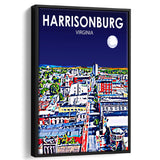 Harrisonburg Virginia Art Night Landscape, Large Canvas, Framed Canvas Print Wall Art Home Decor, Floating Frame