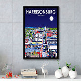 Harrisonburg Virginia Art Night Landscape, Large Canvas, Framed Canvas Print Wall Art Home Decor, Floating Frame
