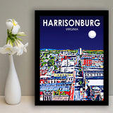 Harrisonburg Virginia Art Night Landscape, City Art Print, Framed Art Print Wall Art Home Decor, Framed Picture