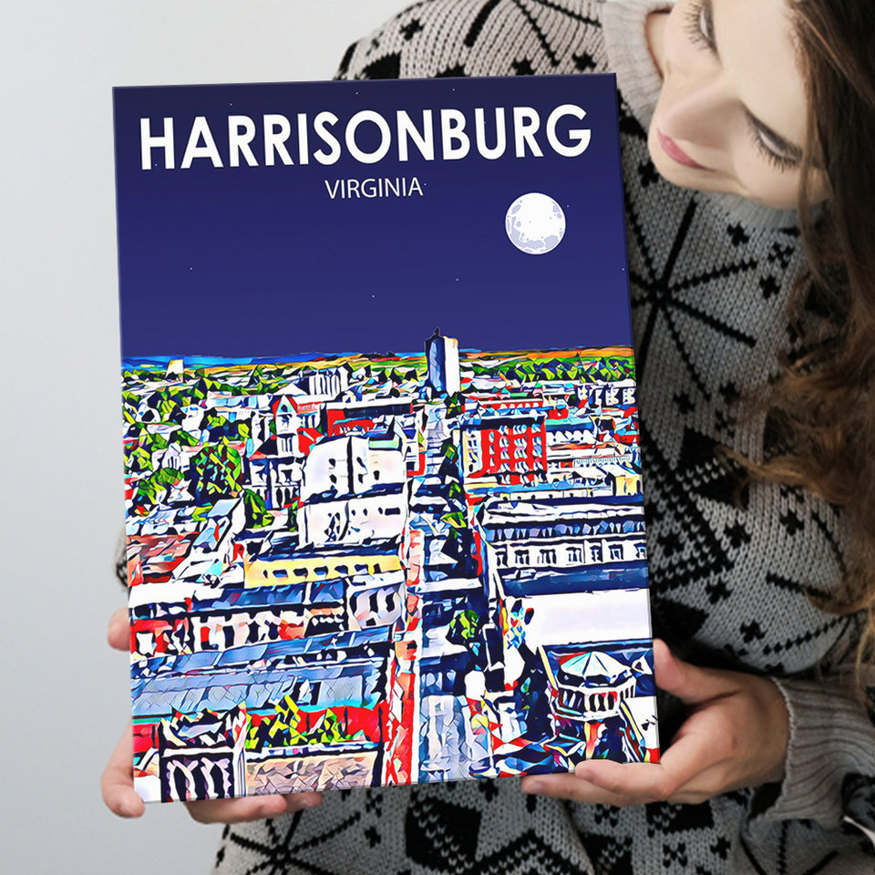 Harrisonburg Virginia Art Night Landscape ,City Art Print, Large Canvas, Canvas Print Wall Art Home Decor