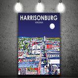Harrisonburg Virginia Art Night Landscape ,City Art Print, Large Canvas, Canvas Print Wall Art Home Decor