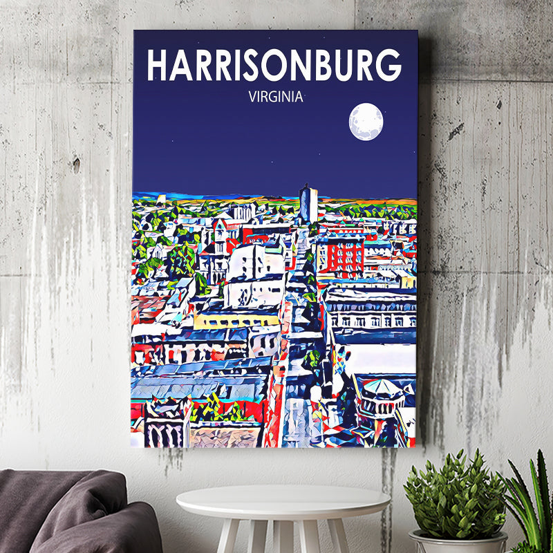 Harrisonburg Virginia Art Night Landscape ,City Art Print, Large Canvas, Canvas Print Wall Art Home Decor