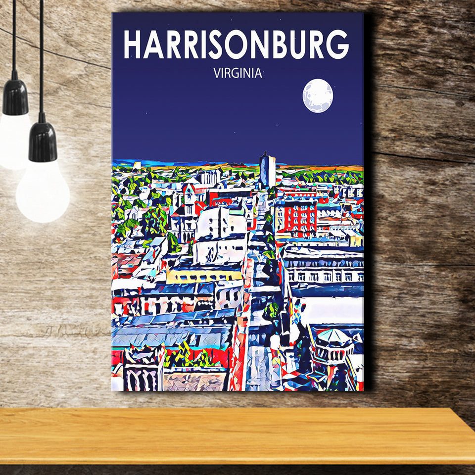 Harrisonburg Virginia Art Night Landscape ,City Art Print, Large Canvas, Canvas Print Wall Art Home Decor