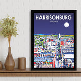 Harrisonburg Virginia Art Night Landscape, Large Canvas, Framed Canvas Print Wall Art Home Decor, Floating Frame