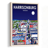 Harrisonburg Virginia Art Night Landscape, Large Canvas, Framed Canvas Print Wall Art Home Decor, Floating Frame