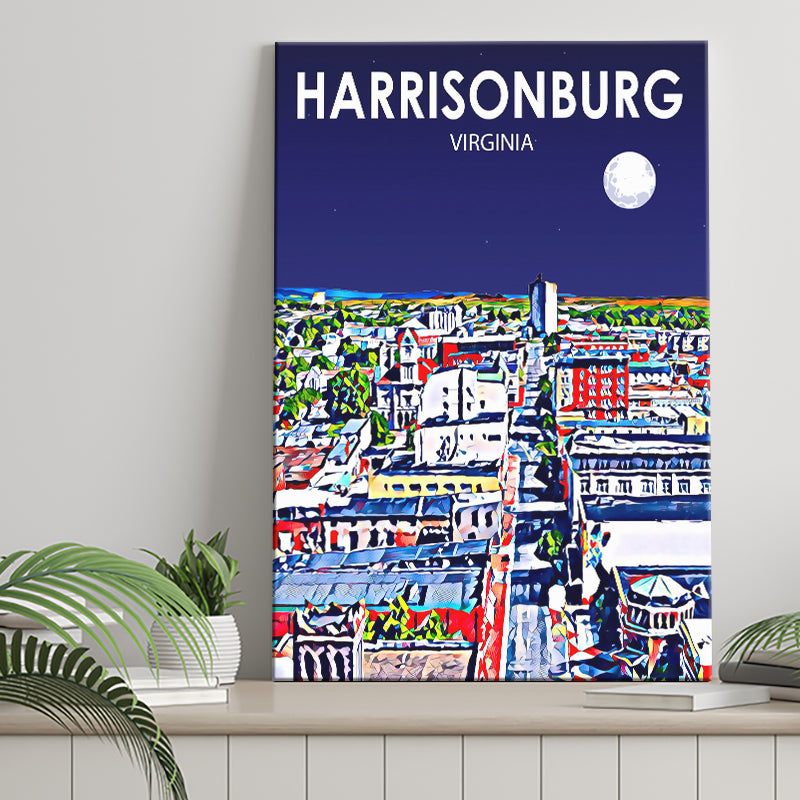 Harrisonburg Virginia Art Night Landscape ,City Art Print, Large Canvas, Canvas Print Wall Art Home Decor