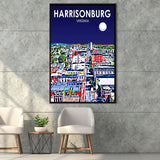 Harrisonburg Virginia Art Night Landscape, Large Canvas, Framed Canvas Print Wall Art Home Decor, Floating Frame