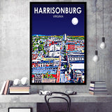 Harrisonburg Virginia Art Night Landscape, City Art Print, Framed Art Print Wall Art Home Decor, Framed Picture
