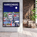 Harrisonburg Virginia Art Night Landscape, Large Canvas, Framed Canvas Print Wall Art Home Decor, Floating Frame