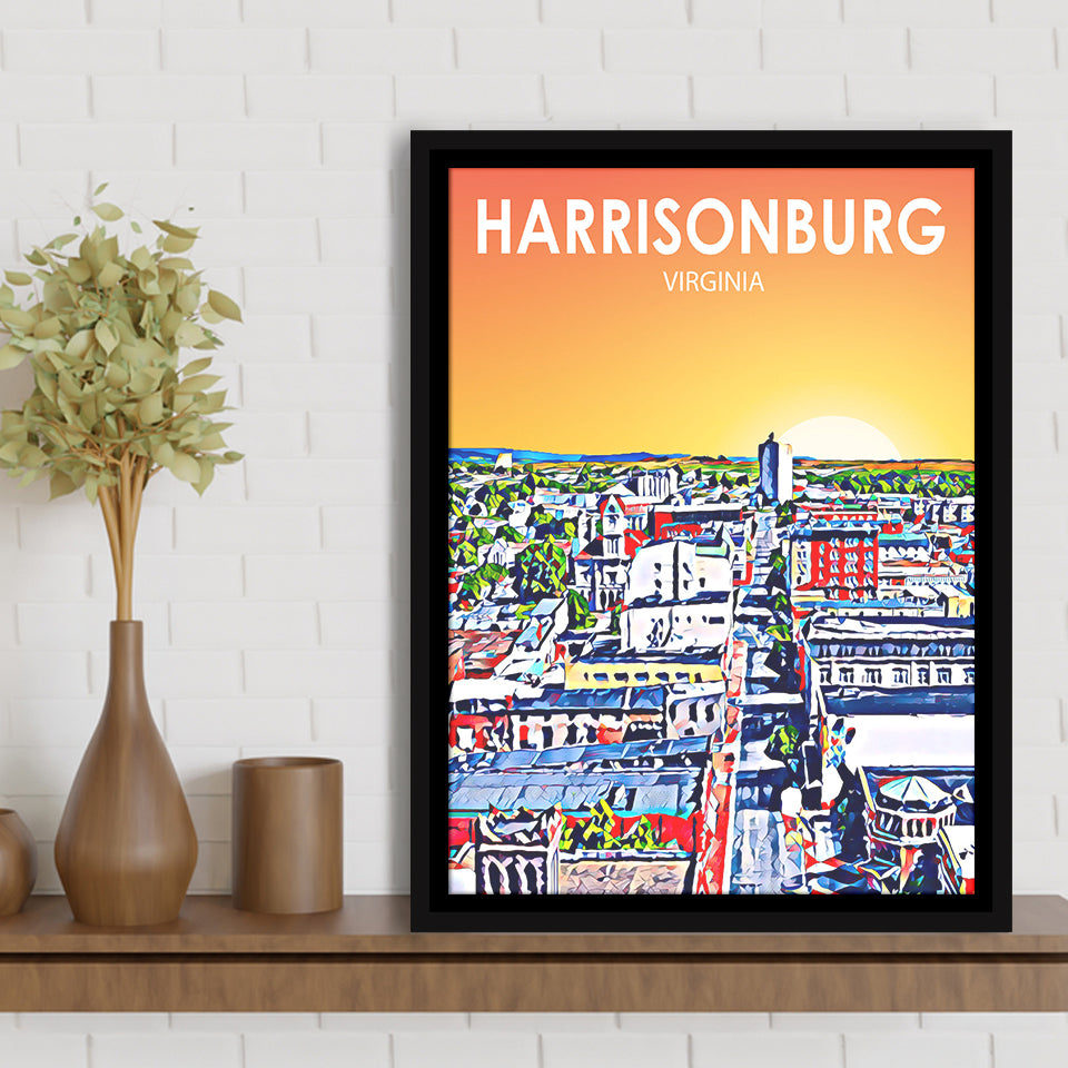 Harrisonburg Virginia Art Sunset Landscape, Large Canvas, Framed Canvas Print Wall Art Home Decor, Floating Frame