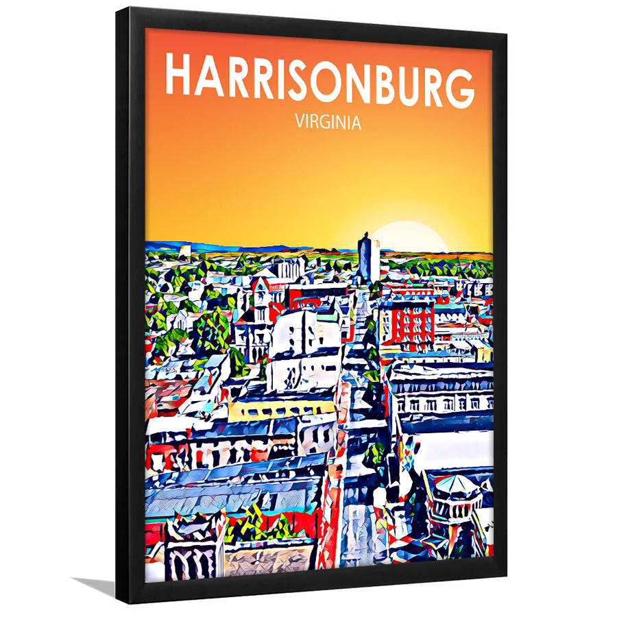 Harrisonburg Virginia Art Sunset Landscape, City Art Print, Framed Art Print Wall Art Home Decor, Framed Picture