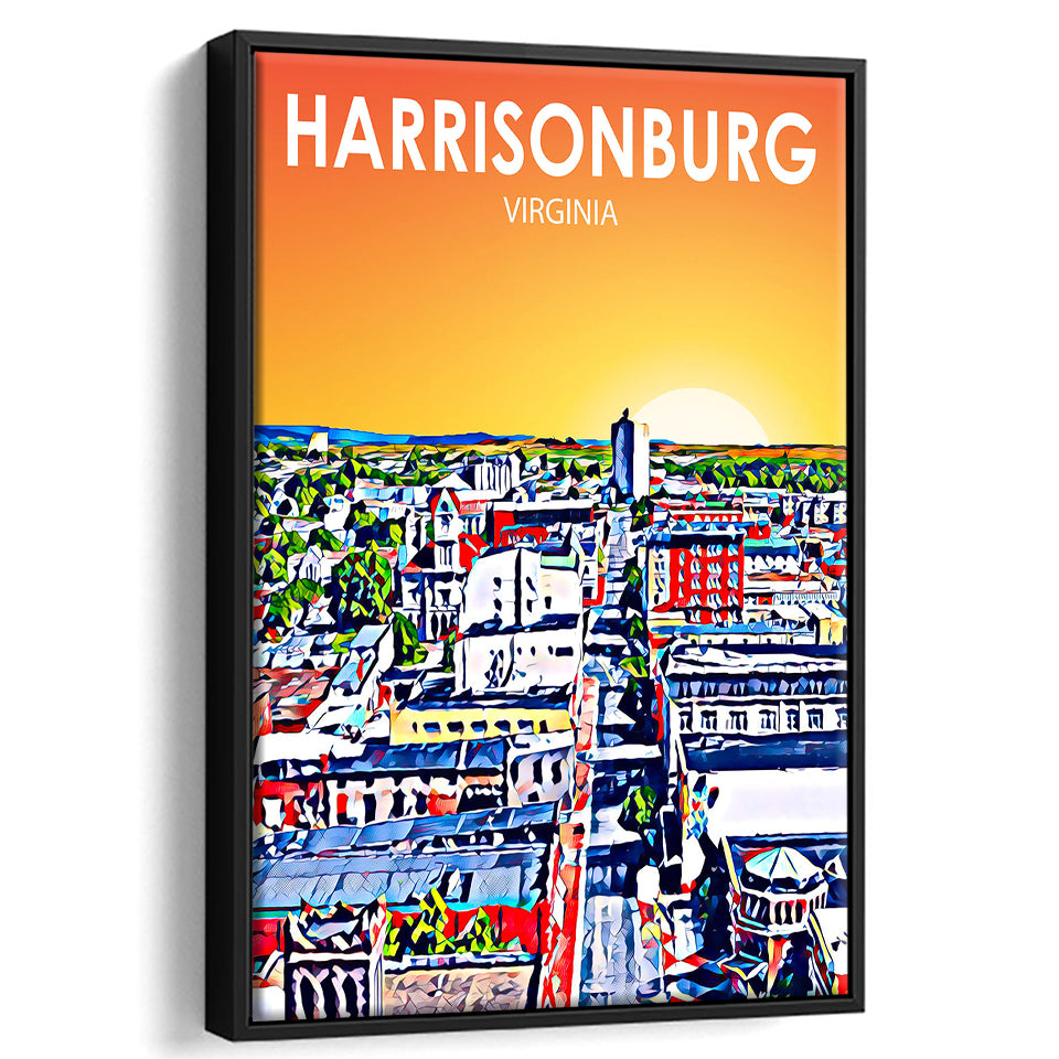 Harrisonburg Virginia Art Sunset Landscape, Large Canvas, Framed Canvas Print Wall Art Home Decor, Floating Frame
