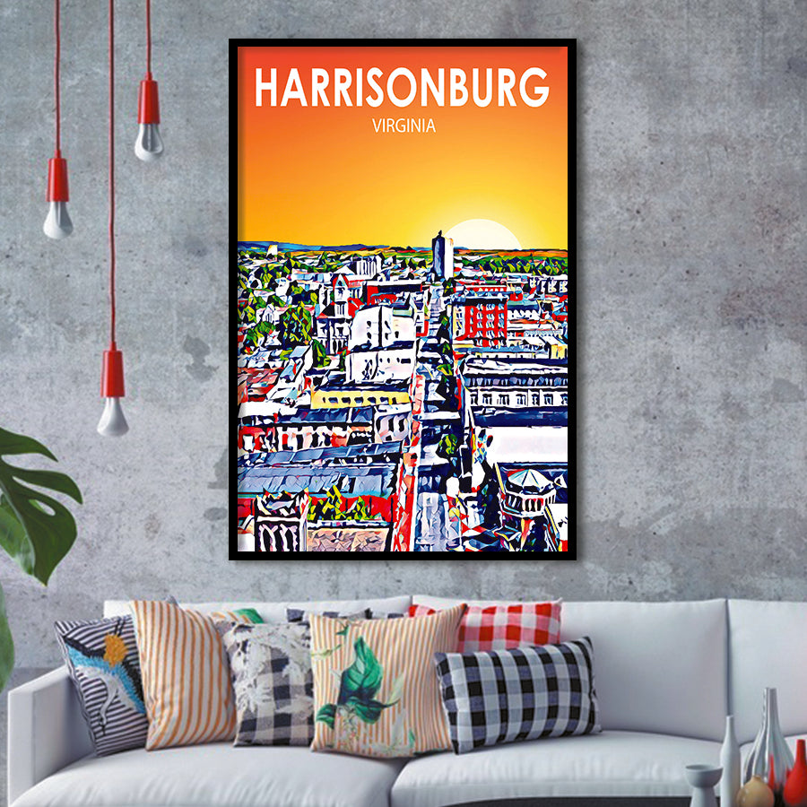 Harrisonburg Virginia Art Sunset Landscape, City Art Print, Framed Art Print Wall Art Home Decor, Framed Picture