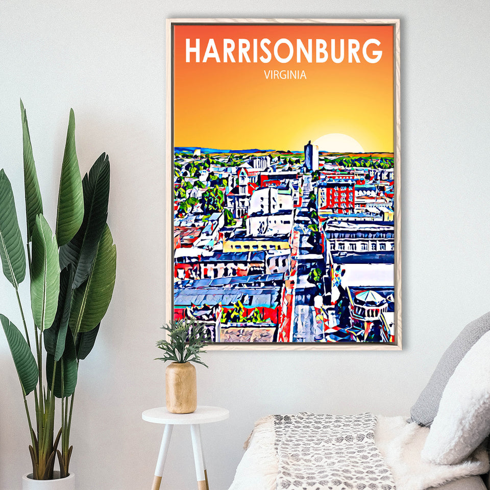 Harrisonburg Virginia Art Sunset Landscape, Large Canvas, Framed Canvas Print Wall Art Home Decor, Floating Frame