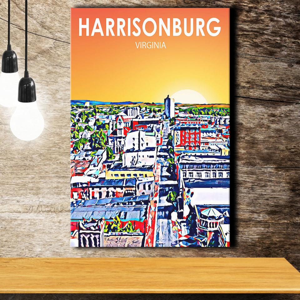 Harrisonburg Virginia Art Sunset Landscape ,City Art Print, Large Canvas, Canvas Print Wall Art Home Decor
