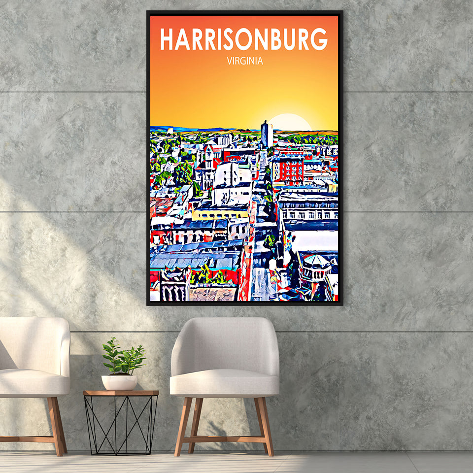 Harrisonburg Virginia Art Sunset Landscape, Large Canvas, Framed Canvas Print Wall Art Home Decor, Floating Frame
