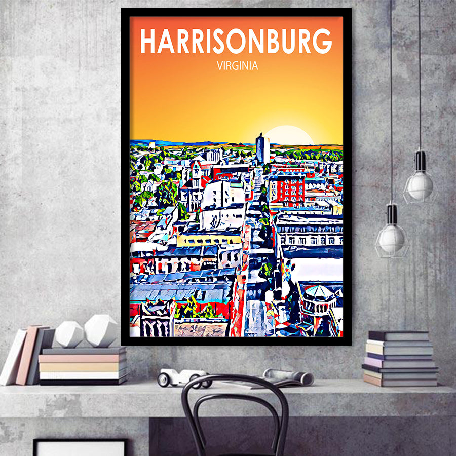 Harrisonburg Virginia Art Sunset Landscape, City Art Print, Framed Art Print Wall Art Home Decor, Framed Picture
