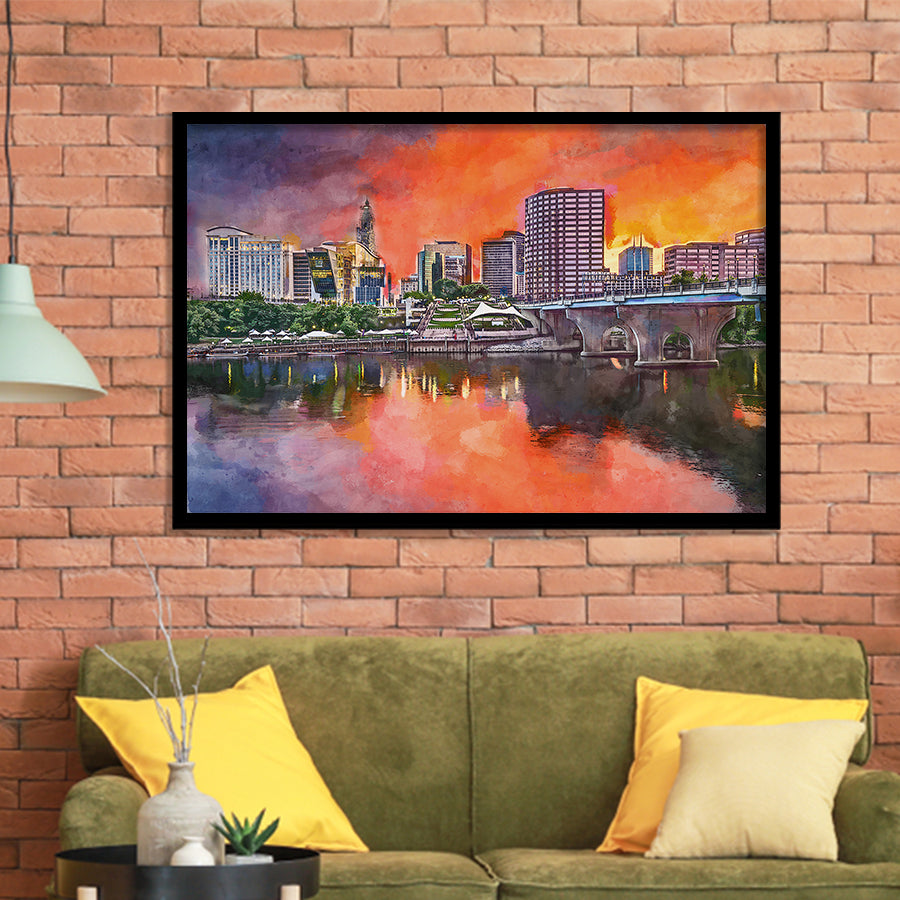 Hartford Connecticut Usa Downtown Skyline City Art Watercolor Framed Art Prints Wall Art Decor,Framed Picture