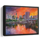 Hartford Connecticut Usa Downtown Skyline City Art Watercolor Framed Canvas Prints Wall Art Home Decor,Floating Frame