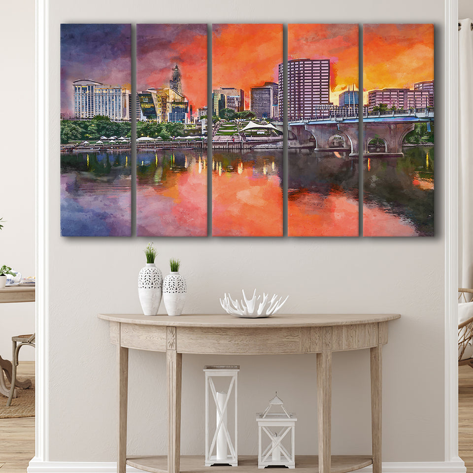 Hartford Connecticut Usa Downtown Skyline 5 Pieces Extra Large Canvas Prints Wall Art Home Decor