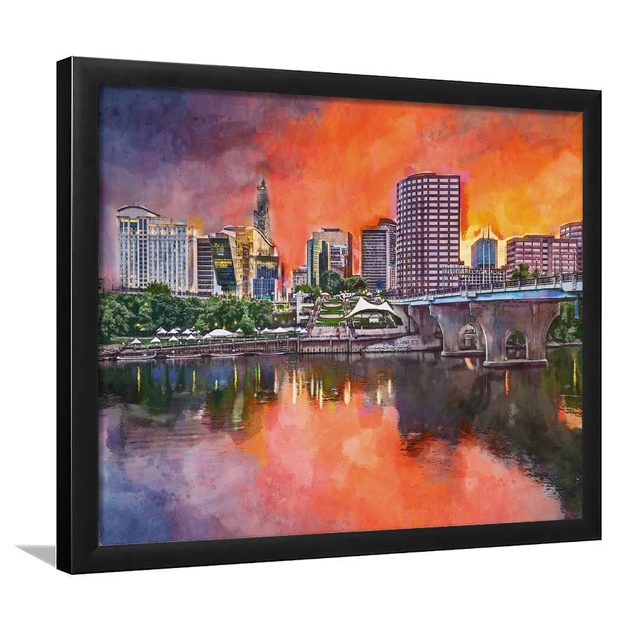 Hartford Connecticut Usa Downtown Skyline City Art Watercolor Framed Art Prints Wall Art Decor,Framed Picture