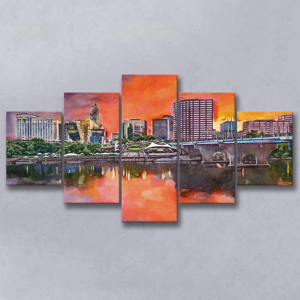 Hartford Connecticut Usa Downtown Skyline 5 Pieces Mixed Canvas Prints Wall Art Home Decor