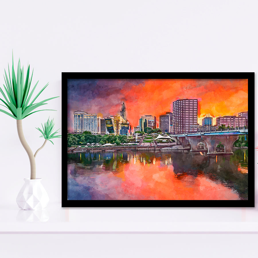 Hartford Connecticut Usa Downtown Skyline City Art Watercolor Framed Art Prints Wall Art Decor,Framed Picture
