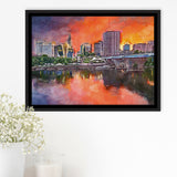 Hartford Connecticut Usa Downtown Skyline City Art Watercolor Framed Canvas Prints Wall Art Home Decor,Floating Frame