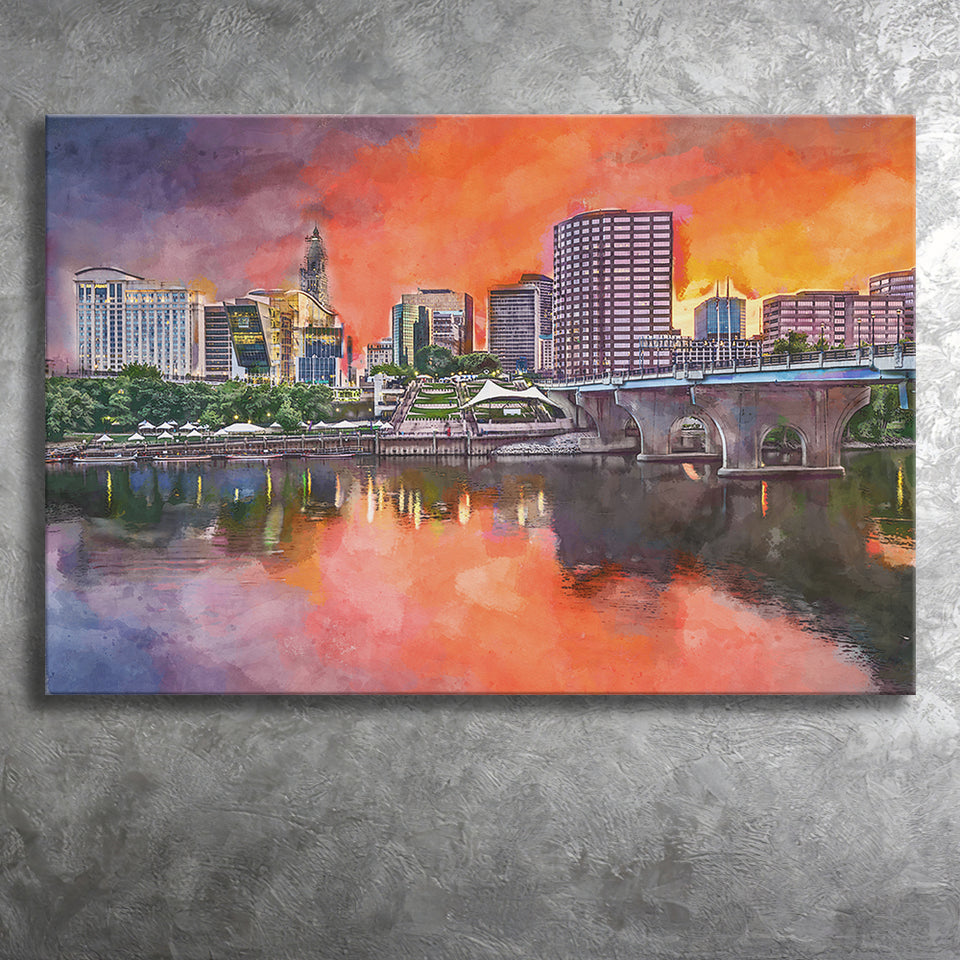 Hartford Connecticut Usa Downtown Skyline City Art Watercolor Canvas Prints Wall Art Home Decor, Large Canvas