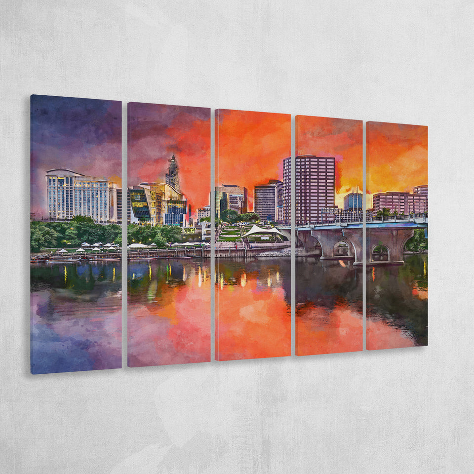 Hartford Connecticut Usa Downtown Skyline 5 Pieces Extra Large Canvas Prints Wall Art Home Decor