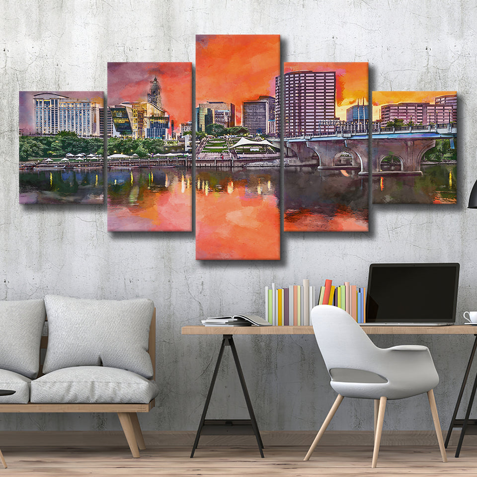 Hartford Connecticut Usa Downtown Skyline 5 Pieces Mixed Canvas Prints Wall Art Home Decor
