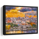 Havana Cuba Downtown Skyline Dusk City Art Watercolor Framed Canvas Prints Wall Art Home Decor,Floating Frame