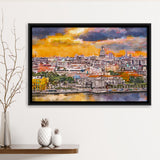 Havana Cuba Downtown Skyline Dusk City Art Watercolor Framed Canvas Prints Wall Art Home Decor,Floating Frame