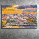 Havana Cuba Downtown Skyline Dusk City Art Watercolor Canvas Prints Wall Art Home Decor, Large Canvas