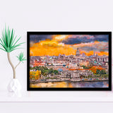 Havana Cuba Downtown Skyline Dusk City Art Watercolor Framed Art Prints Wall Art Decor,Framed Picture