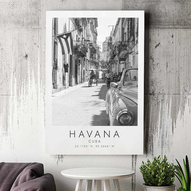 Havana, Cuba Skyline 1 Travel Lovers Black And White Cuba Photo Print Canvas Prints Wall Art Home Decor