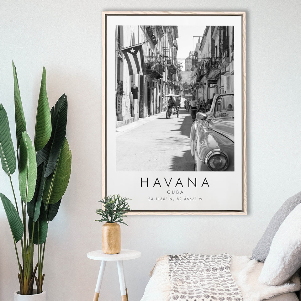 Havana, Cuba Skyline 1 Travel Lovers Black And White Cuba Photo Print Framed Canvas Prints Wall Art Home Decor, Floating Frame