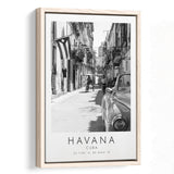 Havana, Cuba Skyline 1 Travel Lovers Black And White Cuba Photo Print Framed Canvas Prints Wall Art Home Decor, Floating Frame
