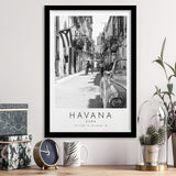 Havana, Cuba Skyline 1 Travel Lovers Black And White Cuba Photo Print Framed Art Prints Wall Art Decor, Framed Picture