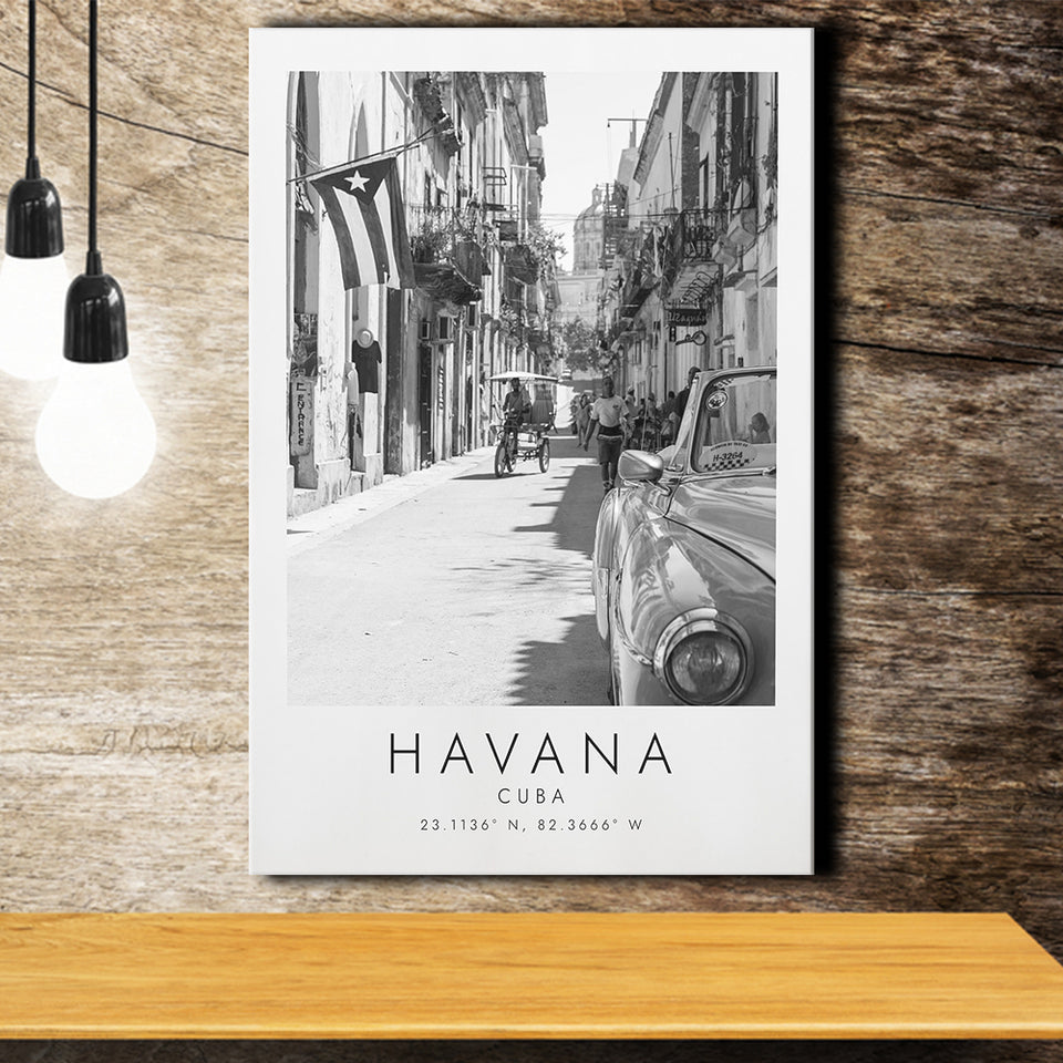 Havana, Cuba Skyline Travel Lovers Black And White  Canvas Prints Wall Art Home Decor